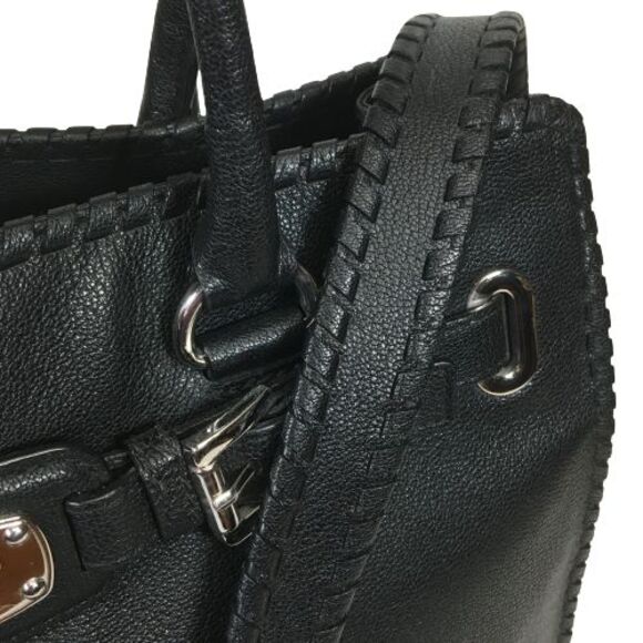 Michael Kors Hamilton Est. 1981 Black Leather Shoulder Satchel Tote Bag Purse - Picture 6 of 16